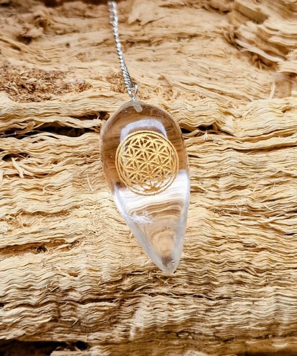 Pendule goutte avec impression fleur de vie doré - Image 2