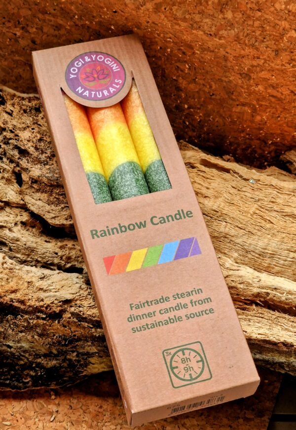Bougie cierge arc en ciel 7 chakras stéarine sans parfum
