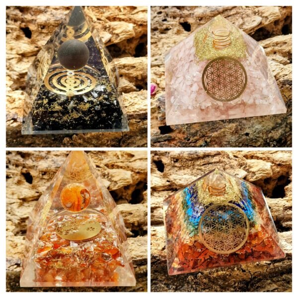Pyramide en orgonite et minéraux