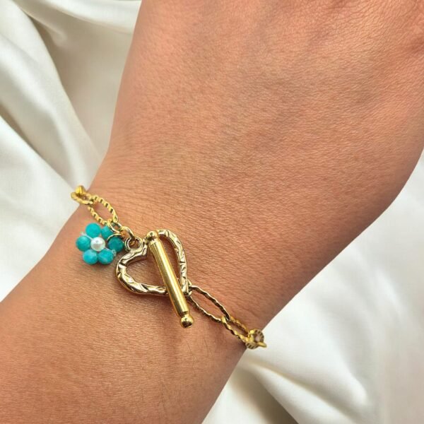 Bracelet en acier inoxydable doré fermoir coeur – Image 8