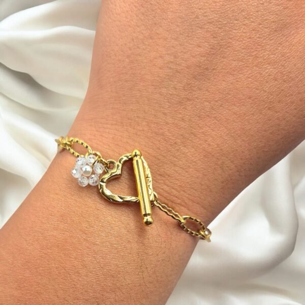 Bracelet en acier inoxydable doré fermoir coeur – Image 2