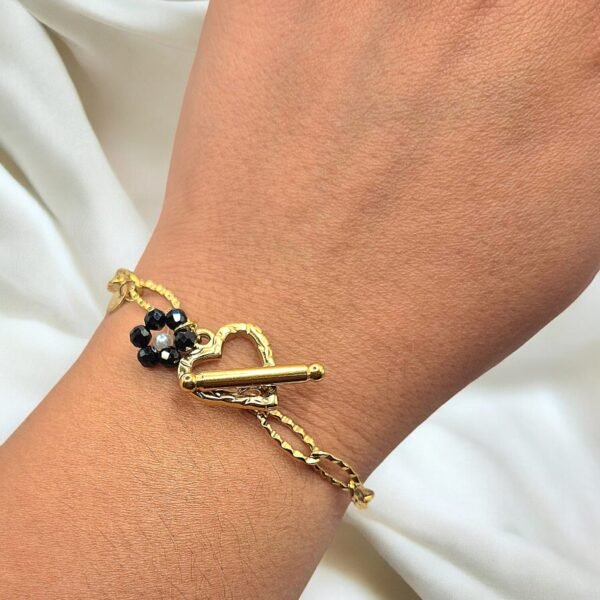 Bracelet en acier inoxydable doré fermoir coeur – Image 3