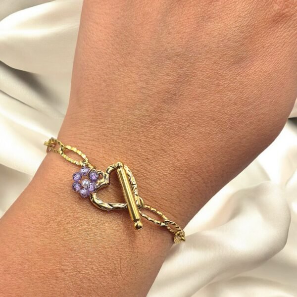 Bracelet en acier inoxydable doré fermoir coeur – Image 4