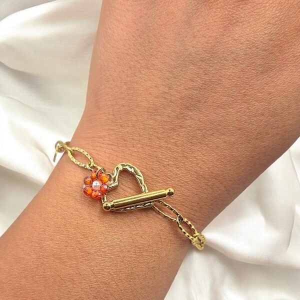 Bracelet en acier inoxydable doré fermoir coeur – Image 5
