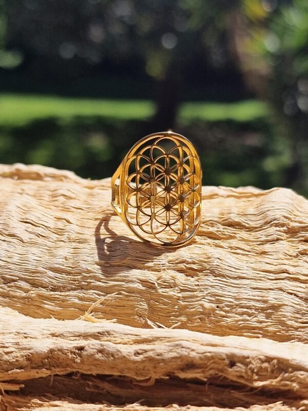 Bague Fleur de vie en acier inoxydable réglable – Image 3