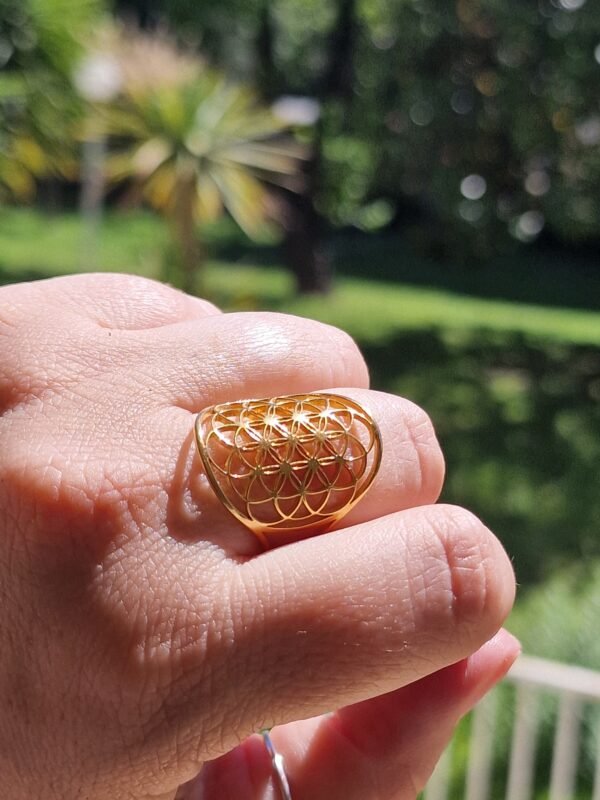 Bague Fleur de vie en acier inoxydable réglable – Image 2