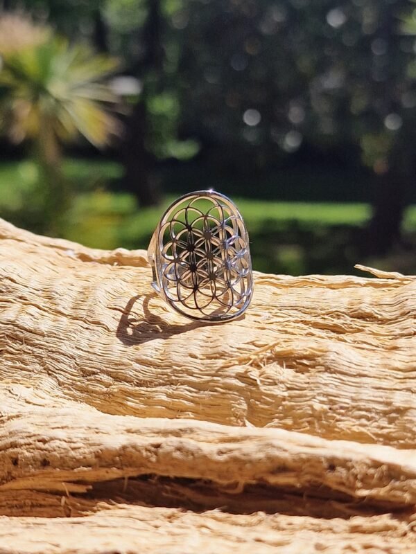 Bague Fleur de vie en acier inoxydable réglable - Image 3