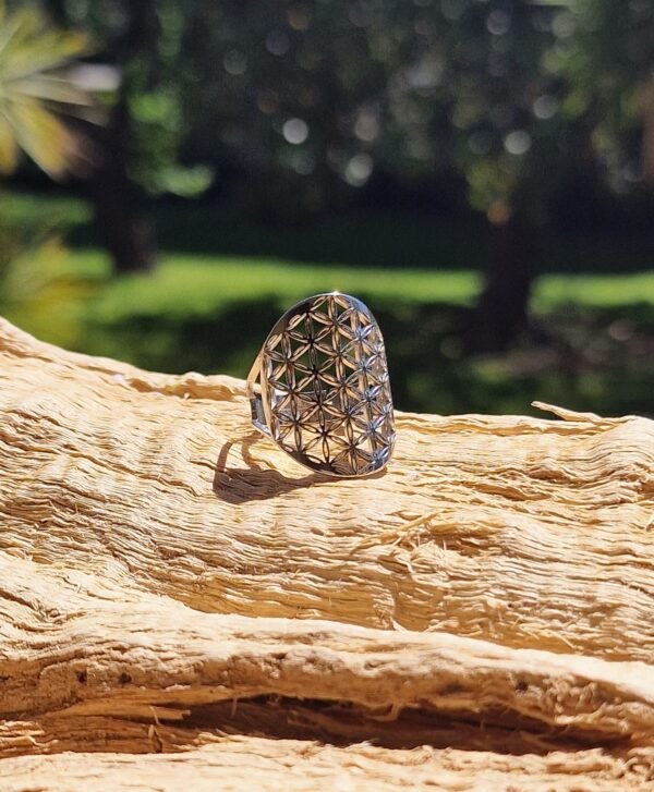 Bague Fleur de vie en acier inoxydable réglable - Image 7
