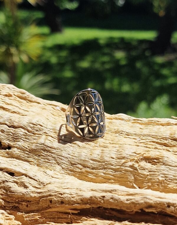 Bague Fleur de vie en acier inoxydable réglable - Image 4