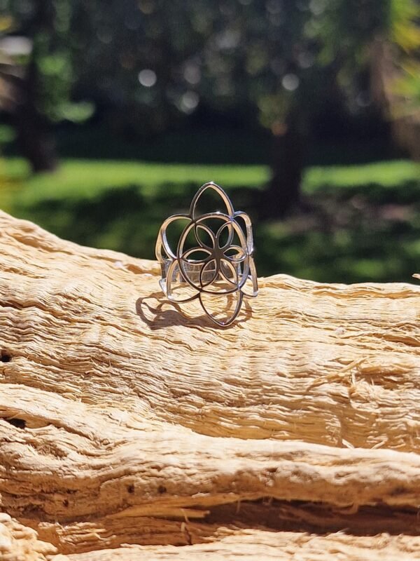 Bague Fleur de vie en acier inoxydable réglable - Image 8