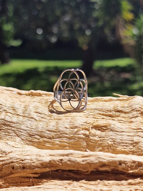Bague Fleur de vie en acier inoxydable réglable - Image 9