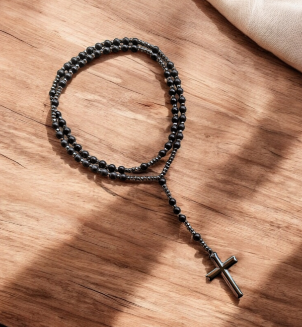 collier chapelet onyx noir et hématite - Image 2