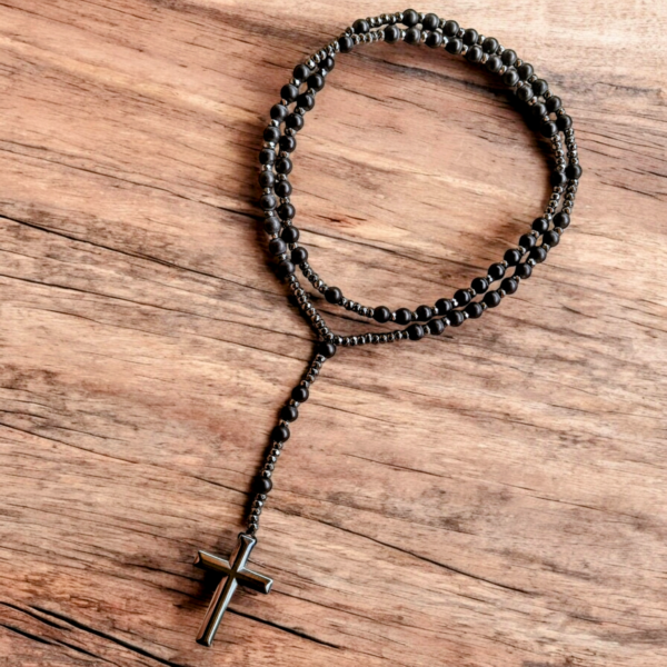 collier chapelet onyx noir et hématite
