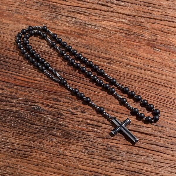 collier chapelet onyx noir et hématite - Image 3