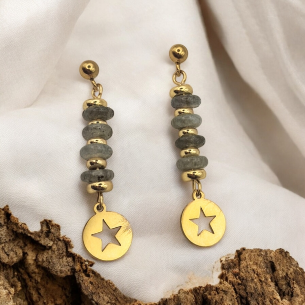 boucle d'oreille pendante pierres-semi-précieuses et acier inoxydable - Image 3