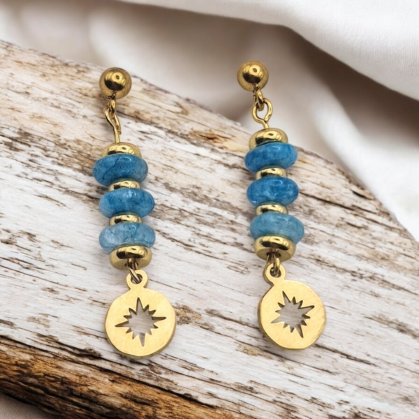 boucle d'oreille pendante pierres-semi-précieuses et acier inoxydable - Image 4