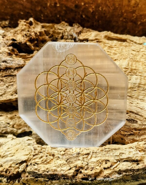 Plaque sélénite fleur de vie et chakras – Image 4