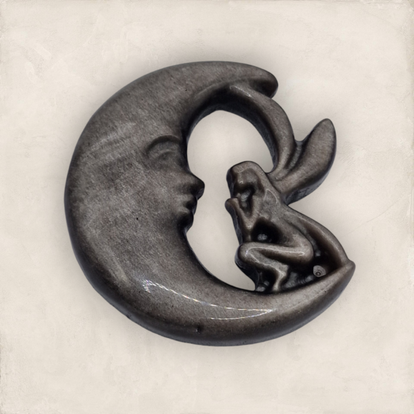 Lune et fée en Obsidienne noire argenté