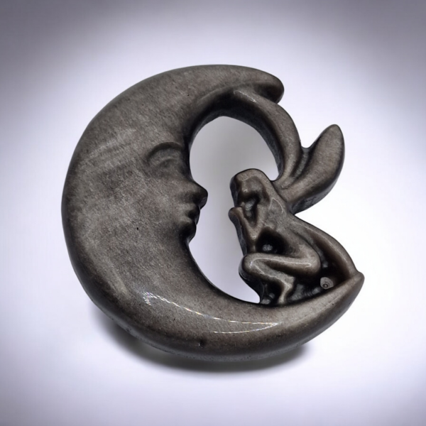 Lune et fée en Obsidienne noire argenté - Image 2