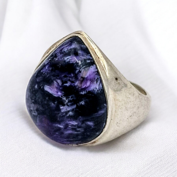 Bague Argent avec pierre Charoite taille 60 - Image 2