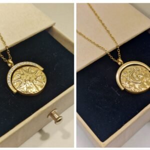 Collier réversible lune ou soleil en acier inoxydable